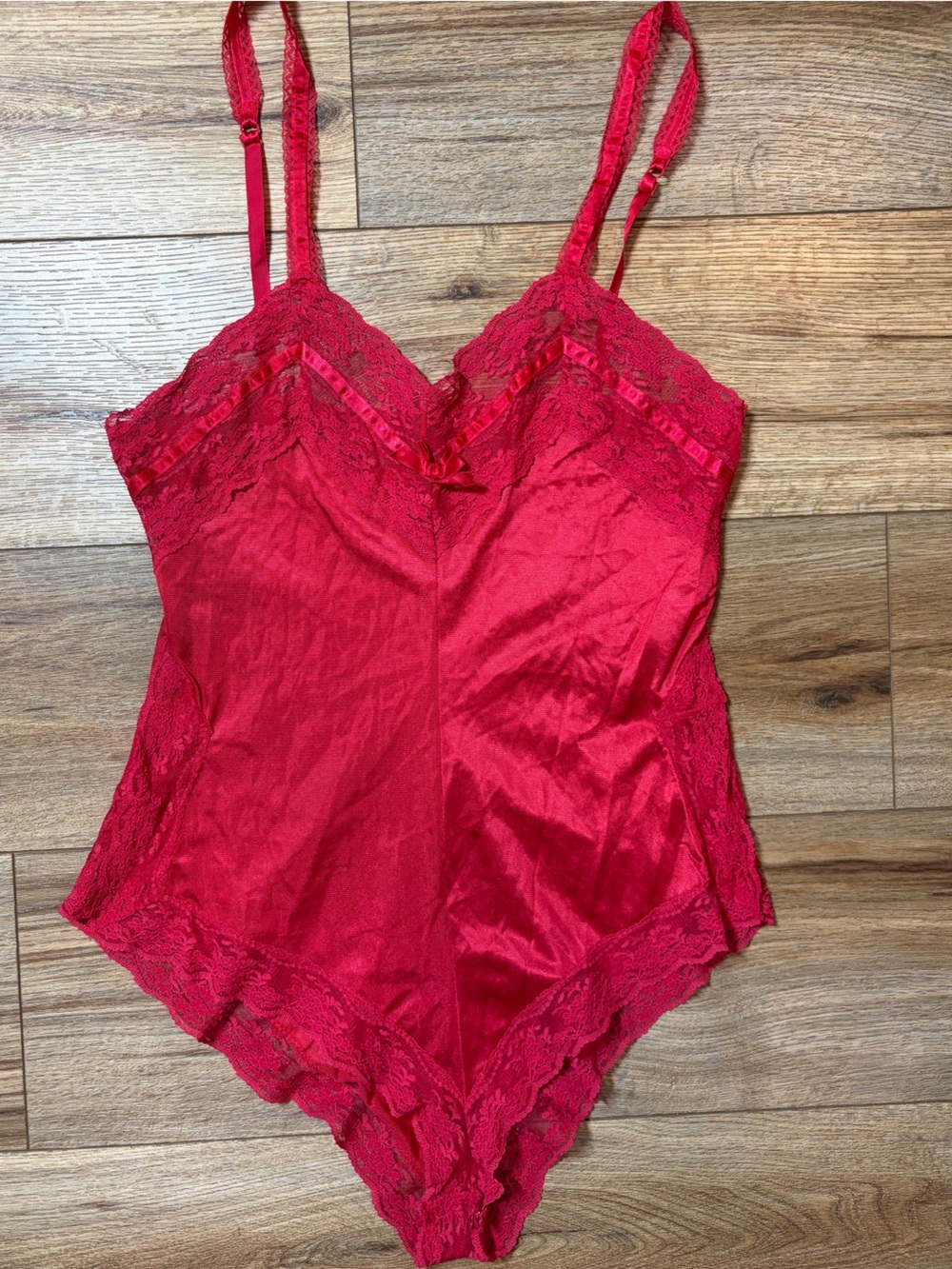 vintage Romantic coquette Formfit Rogers red satin lace lingerie teddy bodysuit